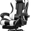 GTPLAYER Gaming Chair, Computer Chair with Footrest and Lumbar Support, Height Adjustable Game Chair with 360-Swivel Seat and Headrest and for Office or Gaming (Pearl White) 