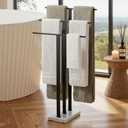 KES Standing Towel Rack with Marble Base, 3-Tier Towel Rack Stand for Bathroom Floor, Towel Racks for Large Bath Towel & Hand Towel, 18/8 Stainless Steel Matte Black, BTH217S3-BK