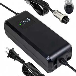 54.6V 4A Battery Charger for 13S 48V Lithium Battery Pack, 3-Prong 12mm Connector, 100-240V AC Input, Equipped with HD Display to Show The Current Voltage