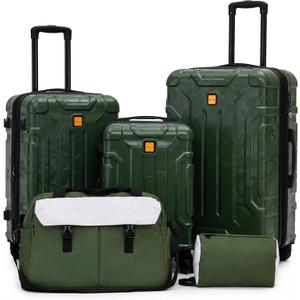 Rosamo 5 Piece Hardshell Suitcase Set, 20/24/28" Expandable Luggage Set with Matching Travel Bags, 22x14x9 Airline Approved Carry On, TSA Lock, Spinner Wheels, ABS+PC (Green)