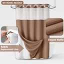 No Hook Shower Curtain and Liner Set,Mocha Brown Hotel Waffle Shower Curtain with Liner 75" L x 72" W