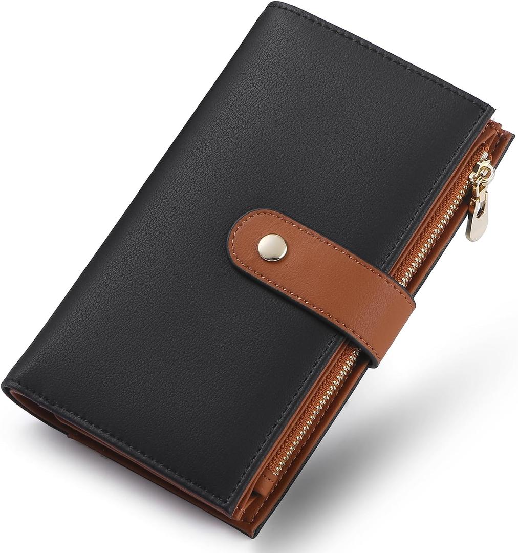 yiijay Wallet Women RFID Blocking Multi Cards Wallet Credit Card Holder for Women Large Capacity Lady Leather Trifold Travel Wallet with Pen Holder
