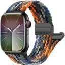 Magnetic Braided Stretchy Loop - Compatible with Apple Watch Band 42mm 46mm 40mm 41mm 44mm 45mm 38mm Ultra 3/2 49mm Women Men,Elastic Woven Fabric Nylon Strap for iWatch 11 10 9 8 7 6 5 4 3 SE Ultra