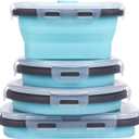 KUON Collapsible Silicone Food Storage Containers with Airtight Lids, Set of 4 Stacking Container, Microwave and Freezer and Dishwasher Safe, with Vent Valve, BPA Free (350ml and 500ml)