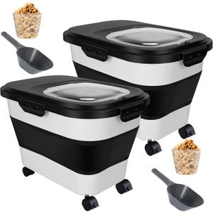 2 PCS Dog Food Storage Containers 15-20 Lbs Collapsible Dog Food Storage Container - with Measuring Cup &Scoop(Black+Black)