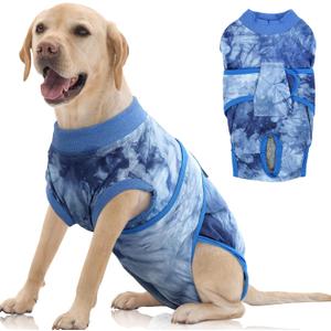 FUAMEY Recovery Suit for Dogs After Surgery,Soft Breathable Dog Bodysuit E-Collar & Cone Alternative Surgical Suit,Male Female Dog Neuter Spay Suits Anti Licking Wounds Onesie Blue Tie Dye XXL (XXL (Back:24.8-29.5'', Weight:70+ LB))