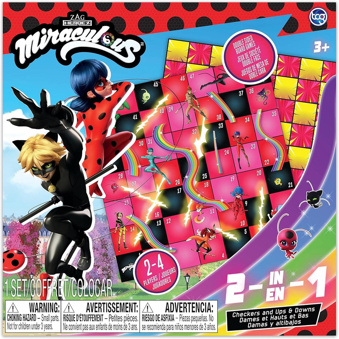 Miraculous Ladybug - 2 in 1 Game - Enjoy Hours of Fun with These 2 Board Games: Ups & Downs and Checkers! Great Birthday & Preschool Aged Gift for Boys and Girls!