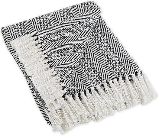 DII Herringbone Striped Collection Cotton Throw Blanket, 50x60, 
Black