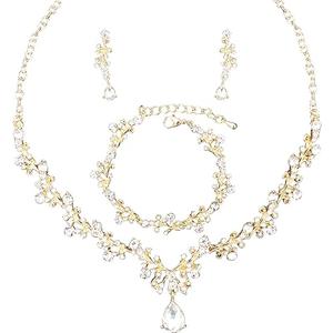 3Pcs Austrian Crystal Jewelry Set for Women, Necklace Dangle Earrings Link Bracelet Jewelry Set with Gold/Platinum/Gun Plated, Wedding Party Jewelry for Bridal Bridesmaid