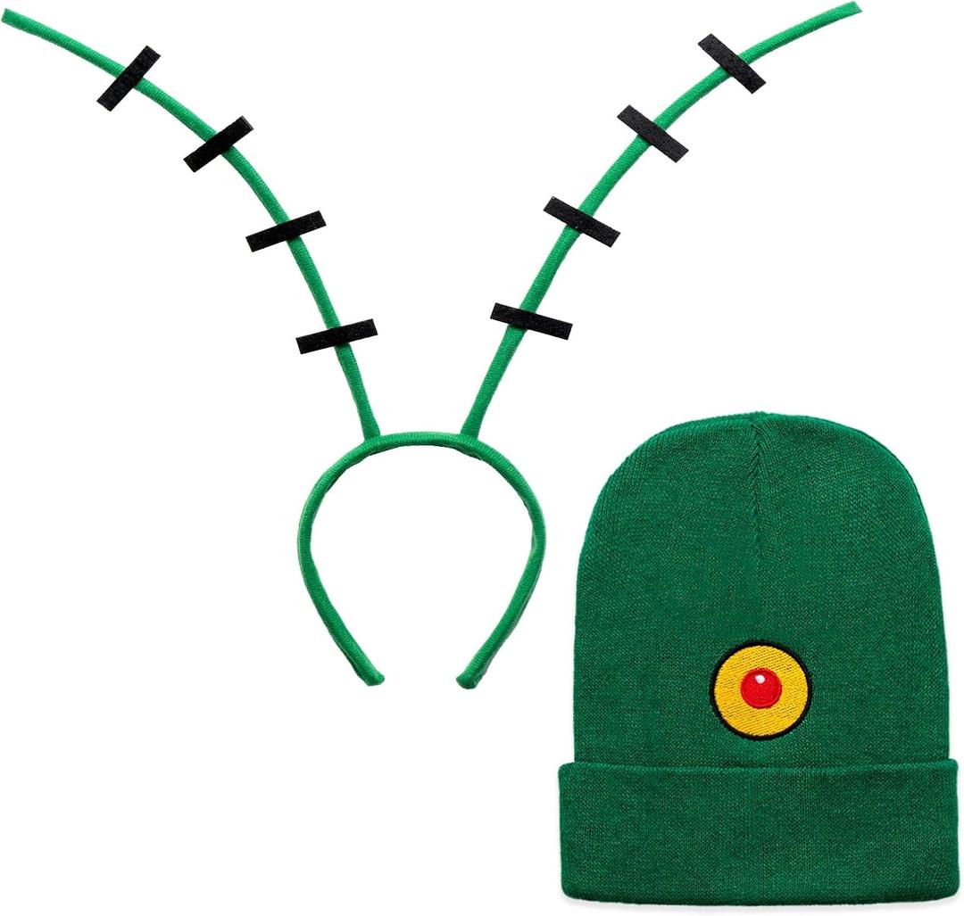 2PCS Halloween Costume Adult Green Beanie Hat Antenna Headband | Ocean Cosplay Party Dress up Accessories (Green)