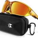 Sports Polarized Sunglasses for Men: Womens UV400 Protection Sun Glasses Wrap Around Goggles for Fishing Driving TR90 (C13-tea Orange)