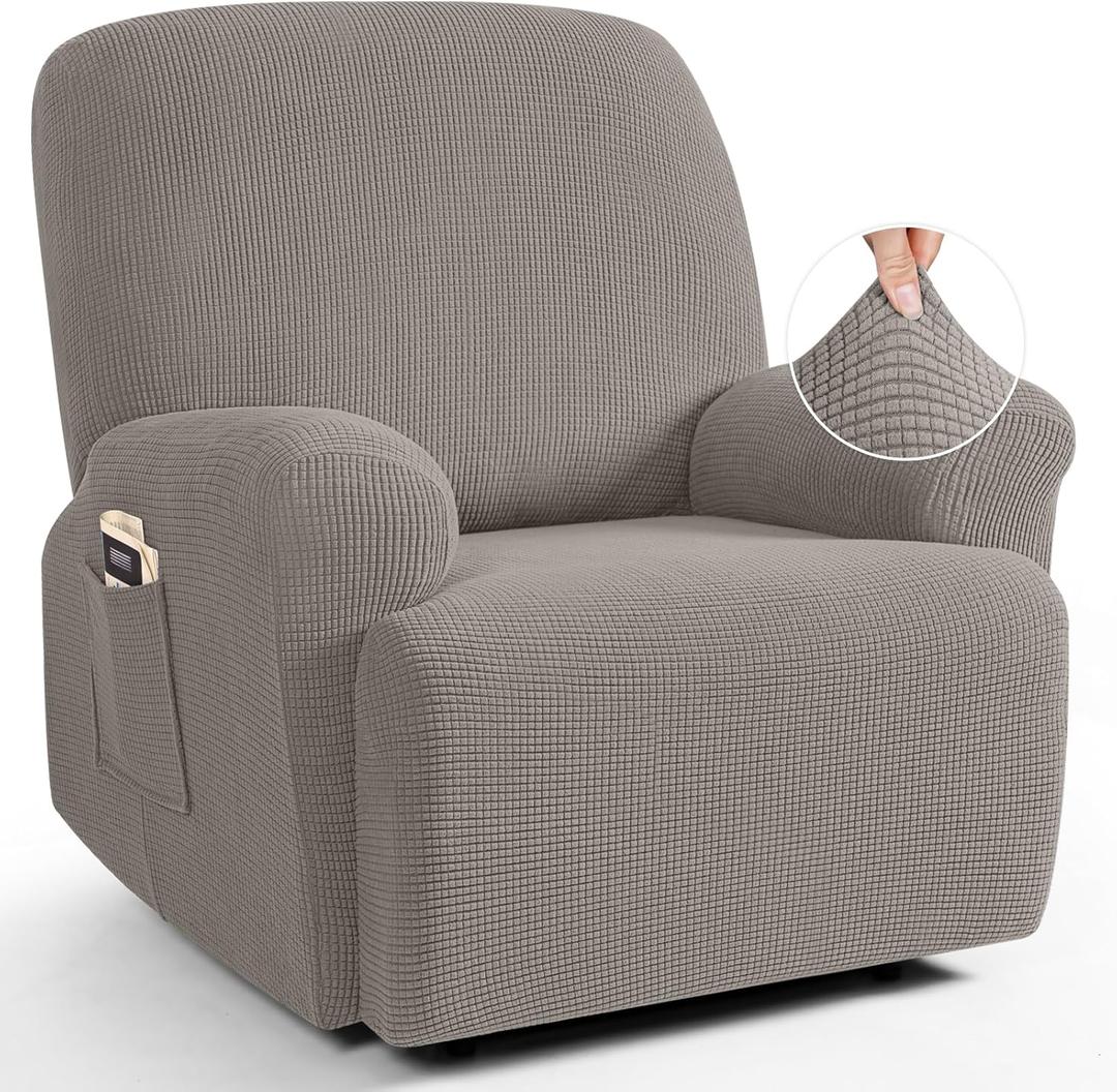 TAOCOCO Oversized Recliner Chair Covers, 1 Seater Streach Recliner Covers Soft Couch Protector Furniture Protector Covers with Elastic Chair Cover Jacquard Pattern (Pale Brown)