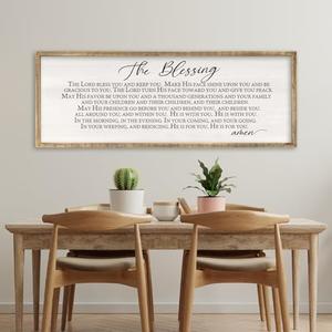 The Blessing Christian Song Lyrics Wall Decor 40x15 Inch May The Lord Bless You Religious Scripture Home Sign Wood Framed Modren Living Room Bible Verse Wall Art Hanging Decoration (Wood)