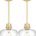 Emak 8 Inch Pendant Lights Kitchen Island, 2 Pack Gold Pendant Light Fixtures with Clear Glass Shade, Modern Island Lights for Kitchen, Dining Room, Bathroom, PL122-GD-CG-2PK