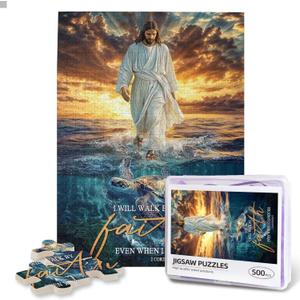 Christian Puzzles for Adults 500 Pieces Religious Jesus Puzzle Inspirational Motivational Bible Puzzle Jesus Walking on Water Wall Art Jigsaw Puzzle Christian Gifts for Women Man