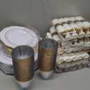 Liacere 350PCS Gold Plastic Plates-Disposable White and Gold Plates 50guest Baroque Plastic Dinnerware include 100Plates, 50Pack Pre Rolled Napkins with Silverware 50Cups for Wedding&New Years