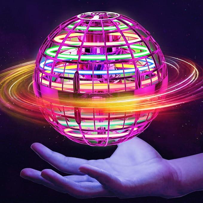 Flying Orb Ball (Pink, Blue, Red, 2025 Upgraded) with Dazzling Lights, Magic Hover Spinner, Boomerang Drone, Floating Cosmic Globe, Kids Outdoor Toys for 6 7 8 9 10 Year Old Boys Girls