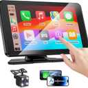 Apple Carplay Screen for Car, 7" HD Portable Car Stereo Touch Screen with Wireless Android Auto, Backup Camera with LED/Mirror Link/Voice Control/Bluetooth/GPS/AUX/FM Satellite Radio for All Vehicles (Black)