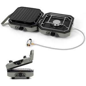 2 Burner Portable Camping Stove with Griddle 17200 BTU Folding Camp Gas Stove Camping Adjustable Burners Piezo Ignition