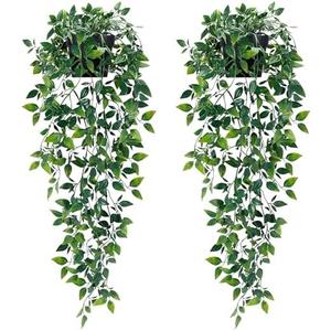 Waipfaru 1Pcs Fake Hanging Plants with Pot Deep Green Eucalyptus Leaves UV Resistant Fake Vines Ivy Artificial Plants Outdoor Faux Plants Indoor Bedroom Living Room Boho Wall Porch Shelf Decor