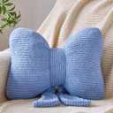Bow Pillow, Decorative Throw Pillows with Soft Plush, Bow Throw Pillow for Couch Bed, Home Decor Bow Shaped Pillow for Bedroom Living Room (Blue, 12 Inches)