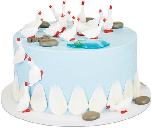 RoundFunny 24 Pieces One Silly Goose Cake Topper Resin Pebbles Pools 1st Birthday Cake Decorations White Goose Theme Baby Shower Party Supplies