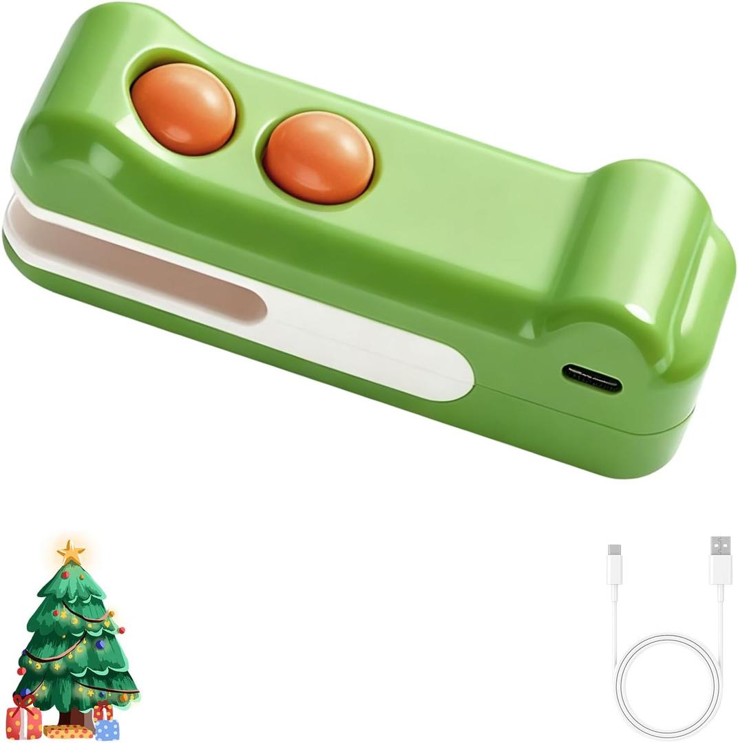 2 in 1 Mini Bag Sealer with Cutter and Magnet,2025 New Handheld Rechargeable Bag Sealer, Small Package Sealer for Snack Plastic Bags Chip Food Storage Travel (Green)