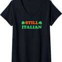 Womens Still Italian With Shamrock Saint Patricks Day V-Neck T-Shirt, Black, Small