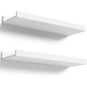 Boswillon Floating Shelves Wall Mounted Set of 2, Modern White Shelves for Bedroom, Nursery Shelves with Lip, Display Picture Ledge Shelf for Wall Decor Living Room Bathroom Kitchen - White