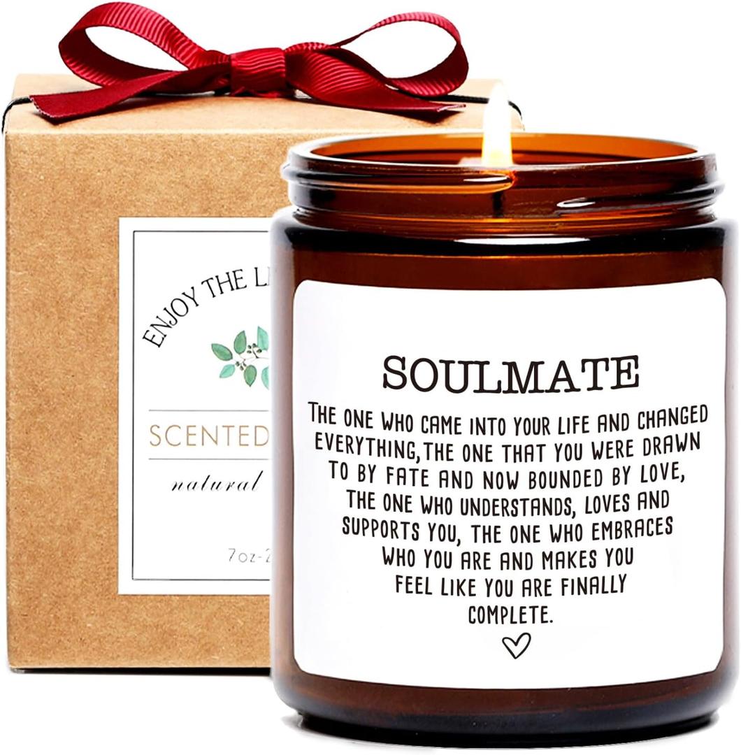 Valentine's Day Gifts for Her, Valentine's Candles - Soulmate Gifts, Anniversary Funny Gift for Women, Sandalwood Rose Scented Candle, Birthday Gift for Husband, Boyfriend Girlfriend Him