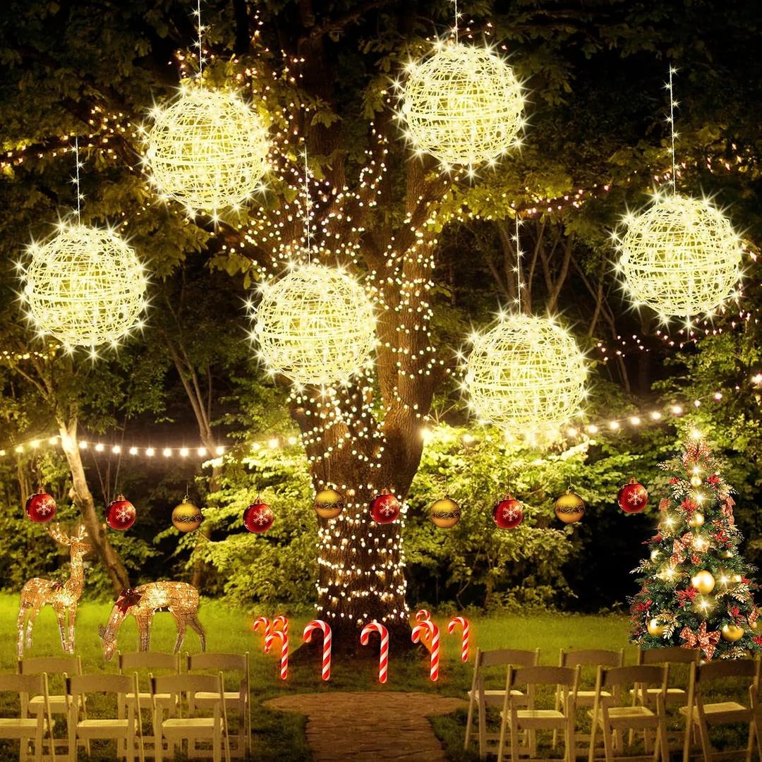 Baung Christmas String Lights Outdoors,4 Pack 11.81" Sphere Lights,Ball Tree Garden Globe Lights for Home, Party, Christmas, Porch Patio,Wedding, Garden,Tree Decoration with Plug