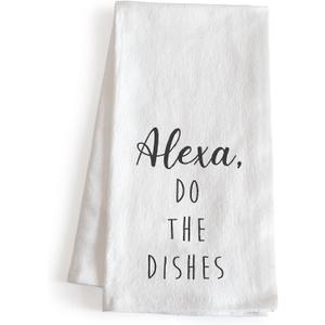 MAINEVENT Alexa Do The Dishes 18x24 Inch White Cotton Kitchen Towel