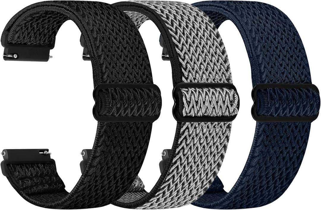 TumpCez Quick Release Watch Band - Choice of Width - 22mm Watch Bands, Solo Loop Adjustable Elastic Nylon Watch Straps Replacement Wristband for Men Women (Black+Grey+Blue)