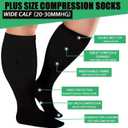 3 Pairs Plus Size Compression Socks for Women and Men Wide Calf 20-30mmhg Extra Large Knee High Support for Circulation (Black)
