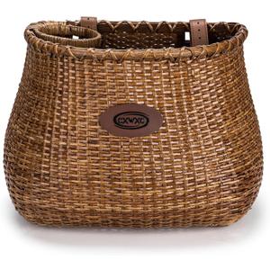 CXWXC Bike Basket - Handmade Rattan Bike Baskets for Girls Women - Front Bicycle Bike Basket with Coffee Cup Holder for Beach Cruiser, Scooter, Ebike (Brown)