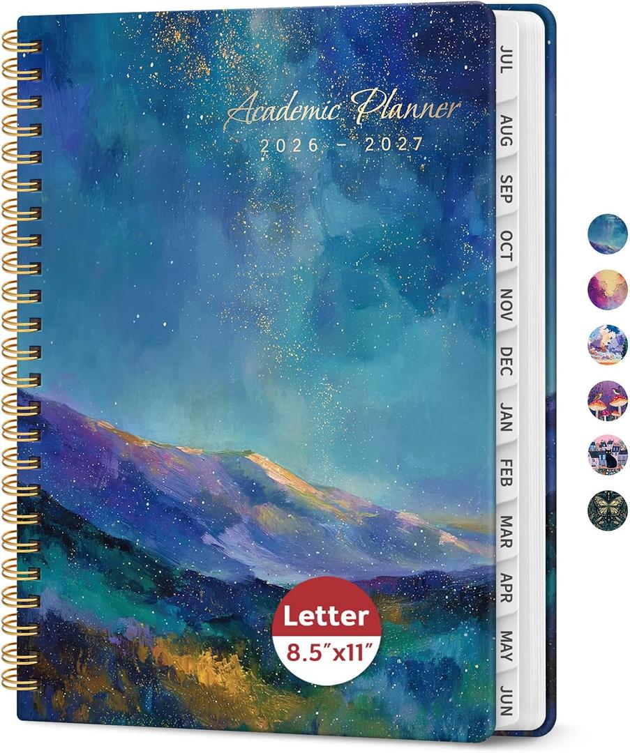 2 x Academic Planner 2026-2027, Jul 2026-Jun 2027 Monthly & Weekly Planner | 8.5" x 11" Pretty Calendar Planner for Women, Hardcover Organizer with tabs, School Office Home Supplies, Starlit Peaks