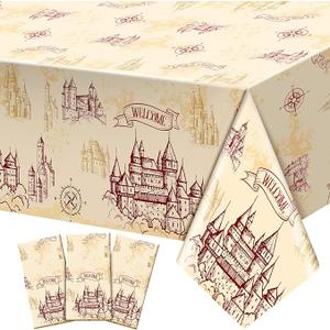 WovWeave 3 Pcs Wizard Tablecloth Decorations Wizard Party Plastic Table Cloth Disposable Vintage Castle Decor for Decoration Halloween Witch Party Supplies