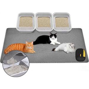 Large Cat Litter Mat, 46x32 Inches Extra Large Double Layer Honeycomb Cat Litter Trapping Mat, Non Slip Waterproof Urine Proof Mat, Scratch Resistant Durable Litter Rug