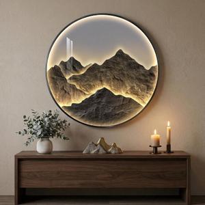 Framed LED Mountain Wall Art for Living Room, Large Modern Lighted Landscape Pictures Artwork for Walls, Luxury Minimalist Backlit Wall Decor for Hallway, Dining Room, Office, Apartment, 30x30 Inch, 29.5"L x 29.5"W