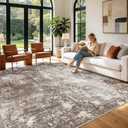 12x12 Square Living Room Rug – Modern Abstract Neutral Extra Large Washable Non-Slip Low-Pile Indoor Carpet for Bedroom, Dining Room, Playroom (Brown Beige,12x12)
