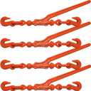 VULCAN Load Binder with 2 Grab Hooks - 4 Pack - Lever Style - 5,400 Pound Safe Working Load - for 5/16 Inch Grade 70 or 3/8 Inch Grade 43 Chain