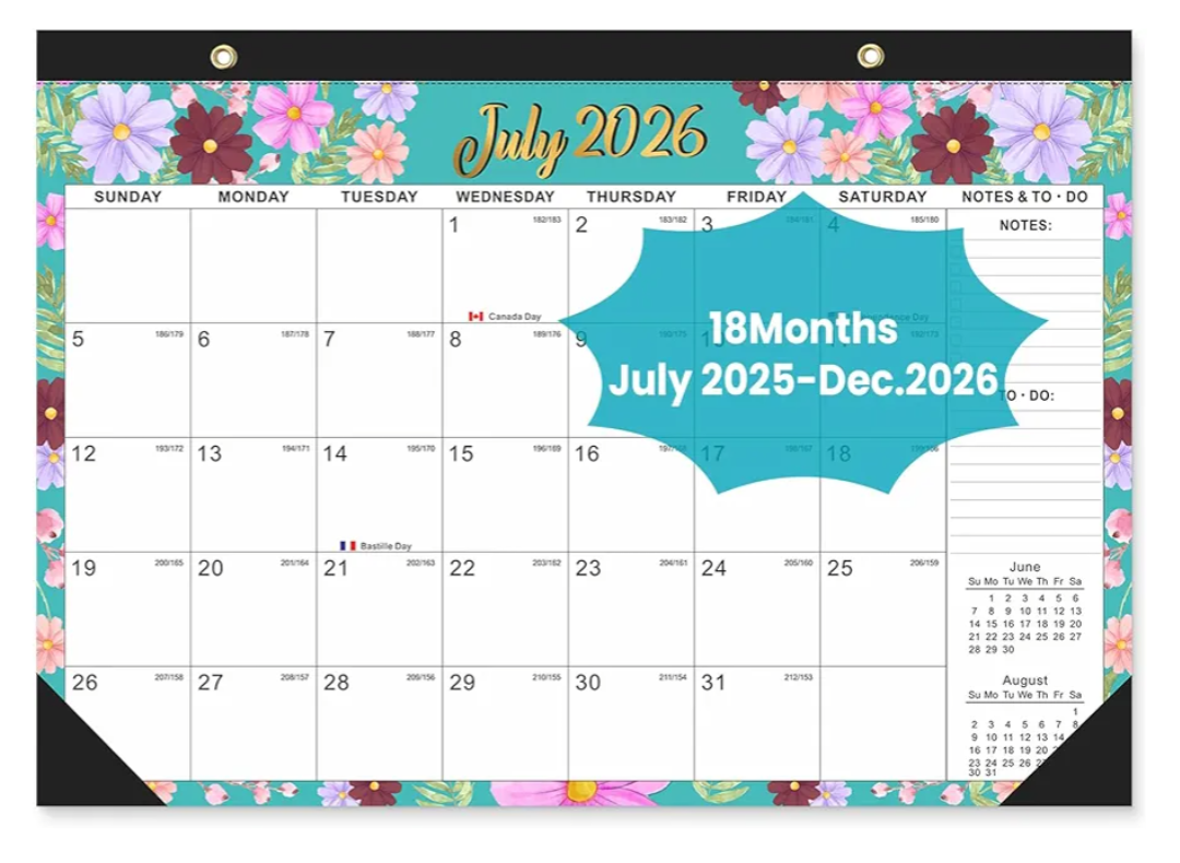 Desk Calendar 2025-2026, AgePlace Large 22" x17" Wall Calendar 2025 Covers June 2025 - December 2026, Monthly Desktop Calendar with Different Watercolor Artwork for Each Month for Home & Office School