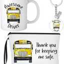Yungyan 3 Pcs End of Year School Bus Driver Appreciation Gifts for Men Women Cosmetic Bag 11 oz Coffee Mug Keychain Funny Bus Driver Thank You Gifts for Birthday Graduation Gift