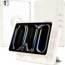 Case for iPad Pro 11 inch M5/M4 (2025/2024, 6th/5th Generation), Removable and Detachable Magnetic Cover with Pencil Holder, Vertical Adjustable Stand, Tri-Fold Multi-Angle, White