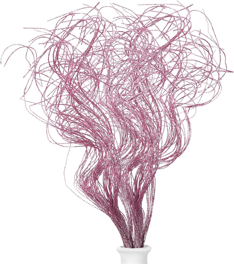 Glitter Curly Ting Ting Branches Christmas Branches Vase Filler Artificial Curly Twigs for Christmas Tree Garland Wreath Decoration, Craft Vases Home Garden Decoration (Pink,36 Pieces)