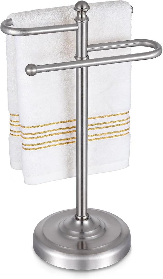 Hand Towel Stand,304 Stainless Steel Hand Towel Holder for Bathroom Kitchen Counter14.5 Inch S-Shape Weighted Base Standing Hand Towel Rack Bar Holds 2 Towels (Brushed Nickel)