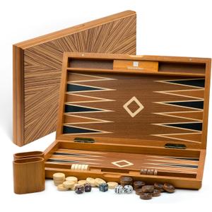 Wooden Backgammon Set for Adults – 19 Inch Classic Board Game Case - Premium Folding Backgammon Set with Wooden Playing Pieces, Dices - Large Wood Inlaid Travel Backgammon Game Set for 2 Players