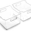 BINO | The Lodge Collection | Plastic Storage Bins - 2 Pack | Multi-Use Organizer With Built-In Handles | BPA-Free | for Pantry, Home, Fridge, and Freezer Organization