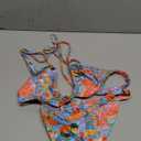 Women's 2 Piece Floral Tropical Print Bikini Set Boho Triangle Bathing Suit Tie Backless Swimsuit Sets (Medium, Orange and Blue)