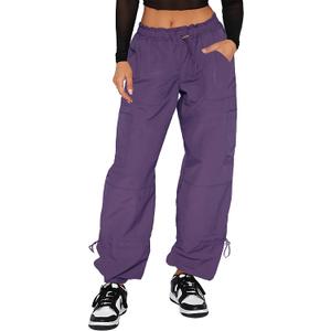 DISCIPBUSH Cargo Pants Women Baggy - Parachute Pants for Women, Rave Y2K Festival Outfits Purple XL